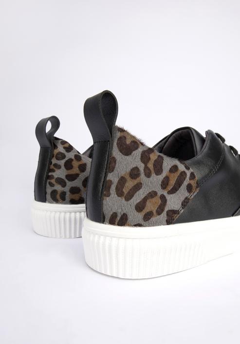 Women's leather trainers with a leopard print, black, 95-D-952-0-36, Photo 7
