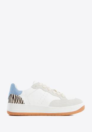 Women's leather fashion trainers with animal detail, white-brown, 96-D-964-0N-38, Photo 1