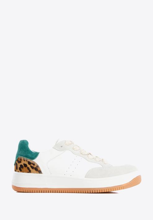 Women's leather fashion trainers with animal detail, white-green, 96-D-964-0Z-36, Photo 1