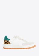 Women's leather fashion trainers with animal detail, white-green, 96-D-964-0N-37, Photo 1