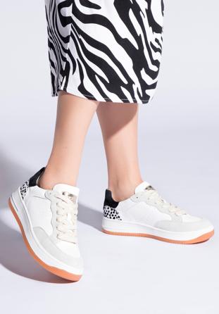 Women's leather fashion trainers with animal detail, white-black, 96-D-964-01-39, Photo 1