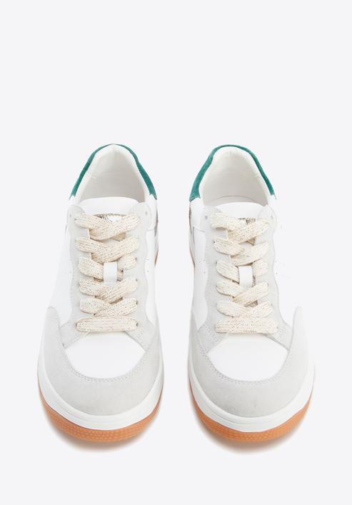 Women's leather fashion trainers with animal detail, white-green, 96-D-964-0N-37, Photo 2