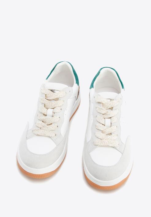 Women's leather fashion trainers with animal detail, white-green, 96-D-964-0N-35, Photo 3