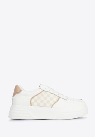 Women's checkered detail trainers, white-beige, 95-D-951-0-37, Photo 1