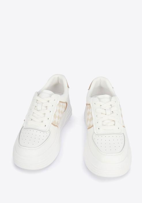 Women's checkered detail trainers, white-beige, 95-D-951-0-37, Photo 2