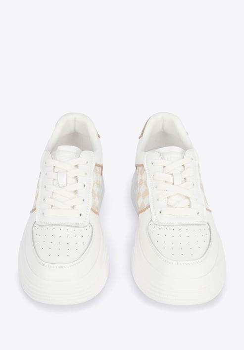 Women's checkered detail trainers, white-beige, 95-D-951-0-37, Photo 3