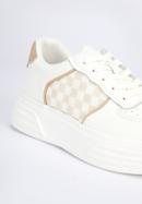 Damskie sneakersy skórzane ze wstawkami w kratkę, biało-beżowy, 95-D-951-0-38, Zdjęcie 8