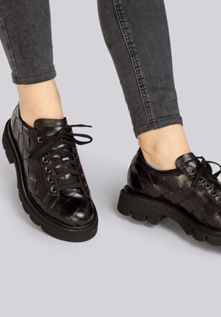 Women's leather lace up shoes, black, 93-D-110-1-36, Photo 1