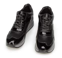 Damskie sneakersy ze skóry na platformie, czarno-szary, 92-D-964-0-35, Zdjęcie 1