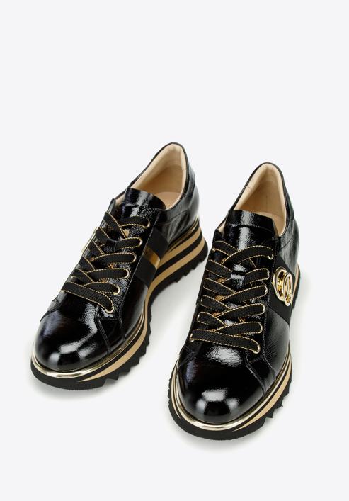 Damskie sneakersy z lakierowanej skóry z klamrą, czarny, 97-D-100-1-37, Zdjęcie 2
