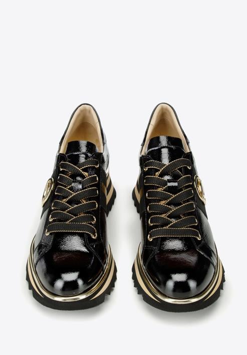 Damskie sneakersy z lakierowanej skóry z klamrą, czarny, 97-D-100-1-35, Zdjęcie 3