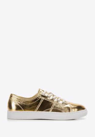 Damskie sneakersy z metalicznej skóry złote