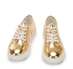 Damskie sneakersy z metalicznej skóry, złoty, 94-D-954-G-36, Zdjęcie 1
