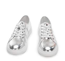 Damskie sneakersy z metalicznej skóry, srebrny, 94-D-954-S-37, Zdjęcie 1