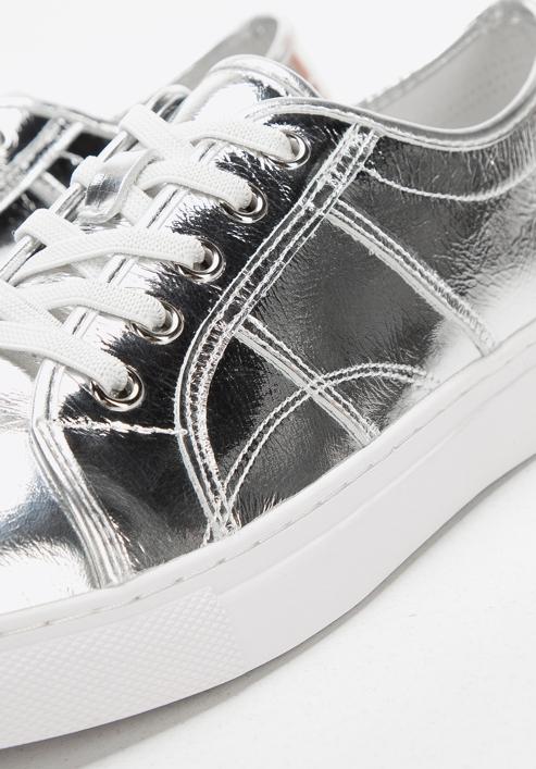 Damskie sneakersy z metalicznej skóry, srebrny, 94-D-954-S-36, Zdjęcie 7