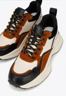 Damskie sneakersy z połyskującą wstawką, brązowo-kremowy, 96-D-952-5-36, Zdjęcie 7