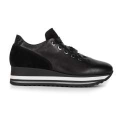 Leather fashion flatform trainers, black, 93-D-652-1-39, Photo 1