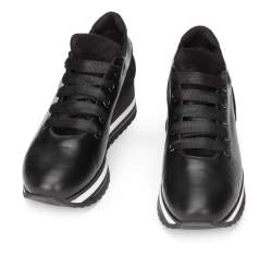 Damskie sneakersy z trzech rodzajów skóry na platformie, czarny, 93-D-652-1-38, Zdjęcie 1