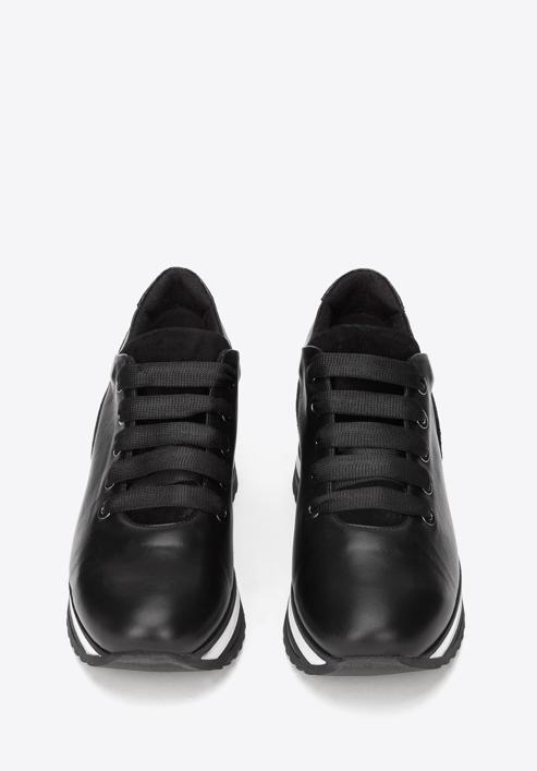Leather fashion flatform trainers, black, 93-D-652-1-40, Photo 3