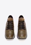 Leather fashion flatform trainers, khaki green, 93-D-652-1-40, Photo 3