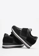 Damskie sneakersy zamszowe na rzep na platformie, czarny, 93-D-654-1-40, Zdjęcie 7