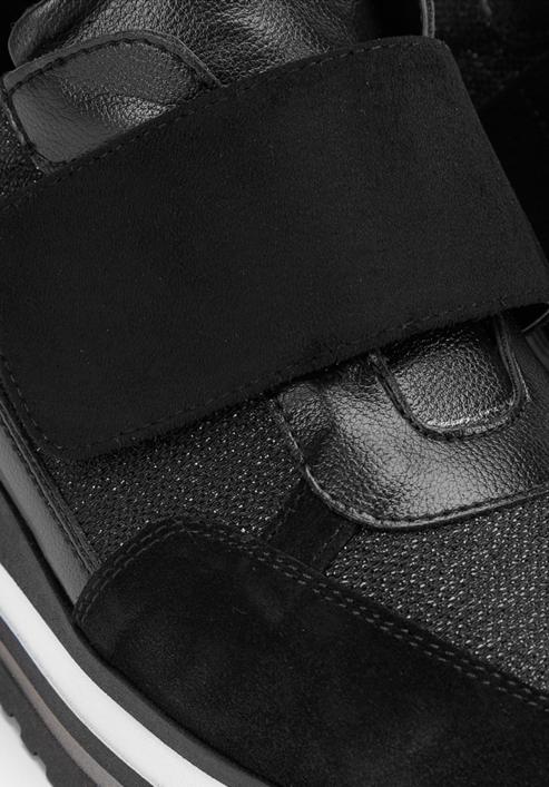 Damskie sneakersy zamszowe na rzep na platformie, czarny, 93-D-654-1-36, Zdjęcie 8