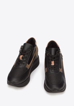 Damskie sneakersy zamszowe z suwakiem na platformie, czarny, 93-D-655-X1-41, Zdjęcie 1