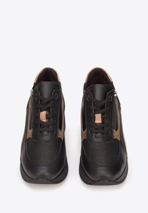 Damskie sneakersy zamszowe z suwakiem na platformie, czarny, 93-D-655-X1-41, Zdjęcie 3