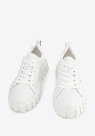 Damskie sneakersy ze skóry na grubej podeszwie, biały, 96-D-951-0-36, Zdjęcie 1