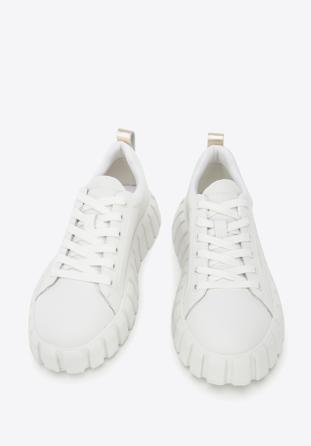 Women's leather platform trainers, white-gold, 96-D-951-0G-40, Photo 1