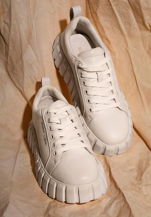 Damskie sneakersy ze skóry na grubej podeszwie, biały, 96-D-951-1-37, Zdjęcie 30
