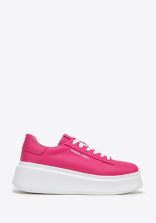 Damskie sneakersy ze skóry na grubej podeszwie klasyczne, różowy, 98-D-961-P-36, Zdjęcie 1