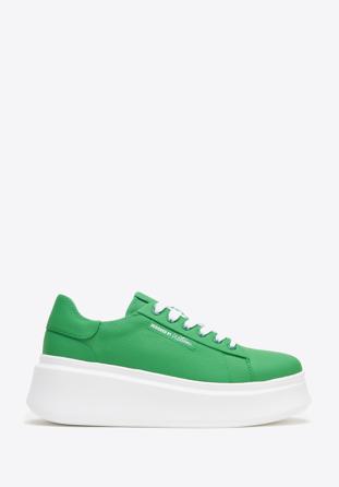 Damskie sneakersy ze skóry na grubej podeszwie klasyczne zielone