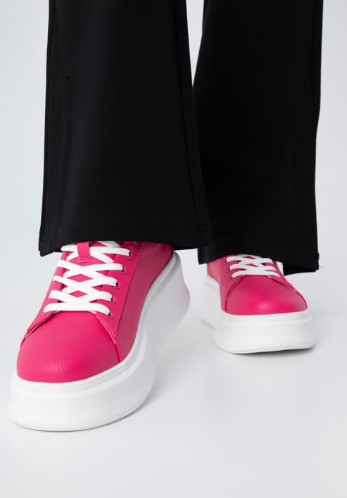 Damskie sneakersy ze skóry na grubej podeszwie klasyczne, różowy, 98-D-961-Y-37, Zdjęcie 15