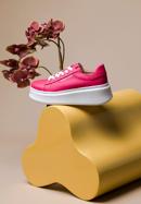 Damskie sneakersy ze skóry na grubej podeszwie klasyczne, różowy, 98-D-961-P-38, Zdjęcie 35