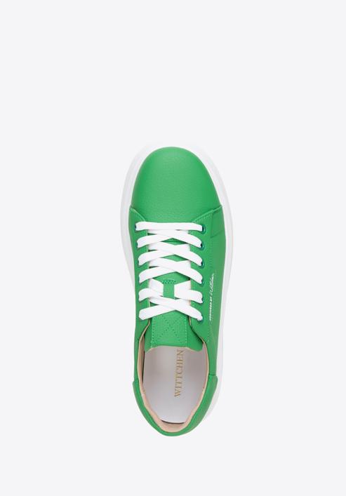 Damskie sneakersy ze skóry na grubej podeszwie klasyczne, zielony, 98-D-961-P-37, Zdjęcie 5