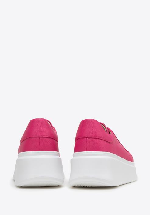 Damskie sneakersy ze skóry na grubej podeszwie klasyczne, różowy, 98-D-961-P-35, Zdjęcie 6