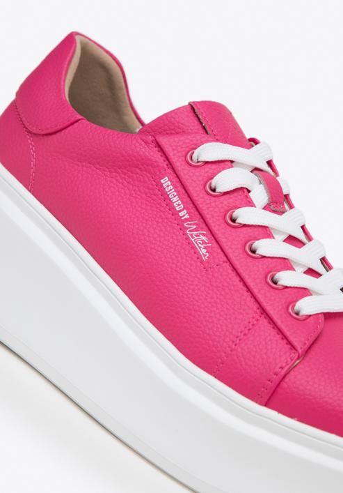 Damskie sneakersy ze skóry na grubej podeszwie klasyczne, różowy, 98-D-961-Y-37, Zdjęcie 9
