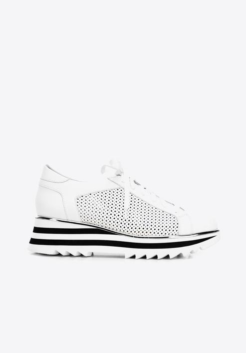 Leather fashion trainers with perforated upper, white-black, 92-D-104-1-37, Photo 1