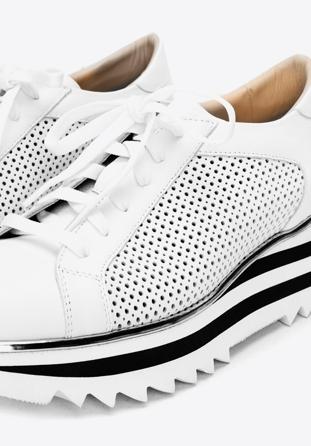 Leather fashion trainers with perforated upper, white-black, 92-D-104-0-39, Photo 1