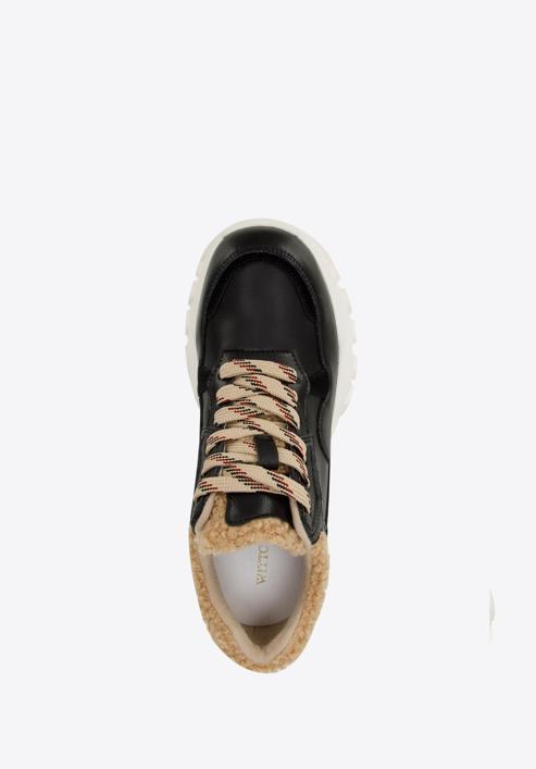 Damskie sneakersy ze sztucznym futrem, czarno-beżowy, 96-D-953-1-35, Zdjęcie 4