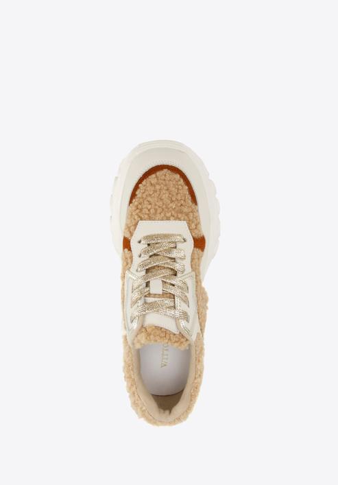 Women's trainers with faux fur detail, white-beige, 96-D-953-1-40, Photo 4