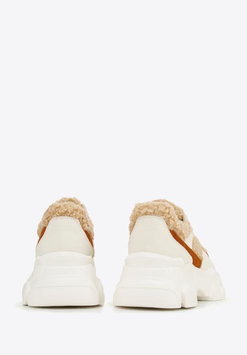 Women's trainers with faux fur detail, white-beige, 96-D-953-1-36, Photo 5