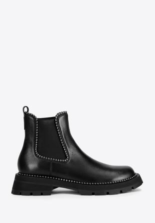 Platform leather ankle boots, black-graphite, 93-D-508-1-40, Photo 1