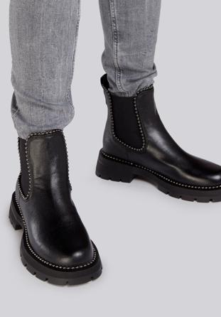 Platform leather ankle boots, black-graphite, 93-D-508-1-38, Photo 1