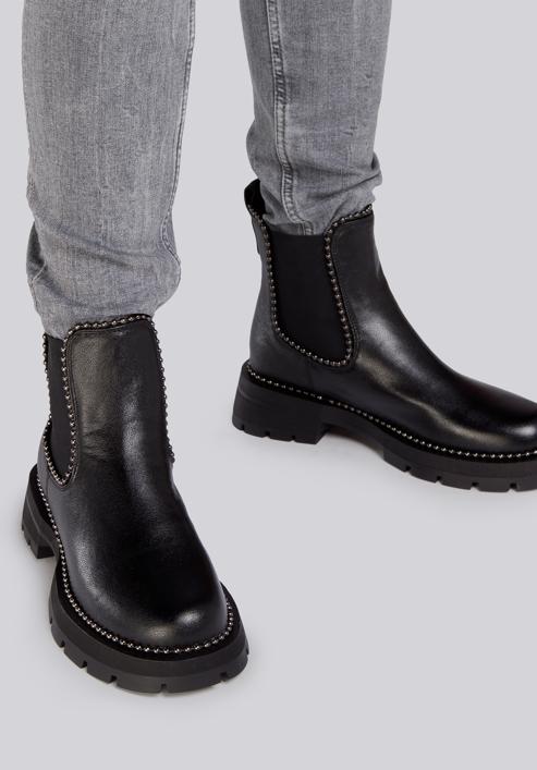 Platform leather ankle boots, black-graphite, 93-D-508-1G-37, Photo 30