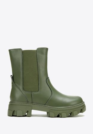 Leather platform ankle boots, green, 97-D-858-Z-35, Photo 1