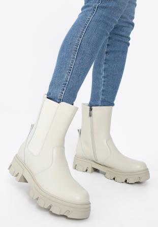 Leather platform ankle boots, beige grey, 97-D-858-0-35, Photo 1