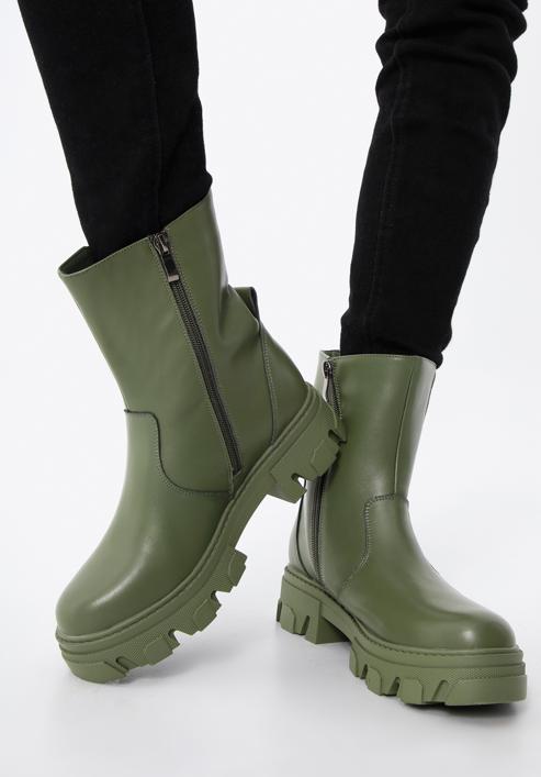 Leather platform ankle boots, green, 97-D-858-1-36, Photo 15