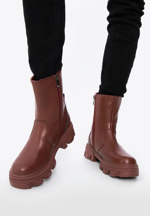 Leather platform ankle boots, cherry, 97-D-858-1-37, Photo 16